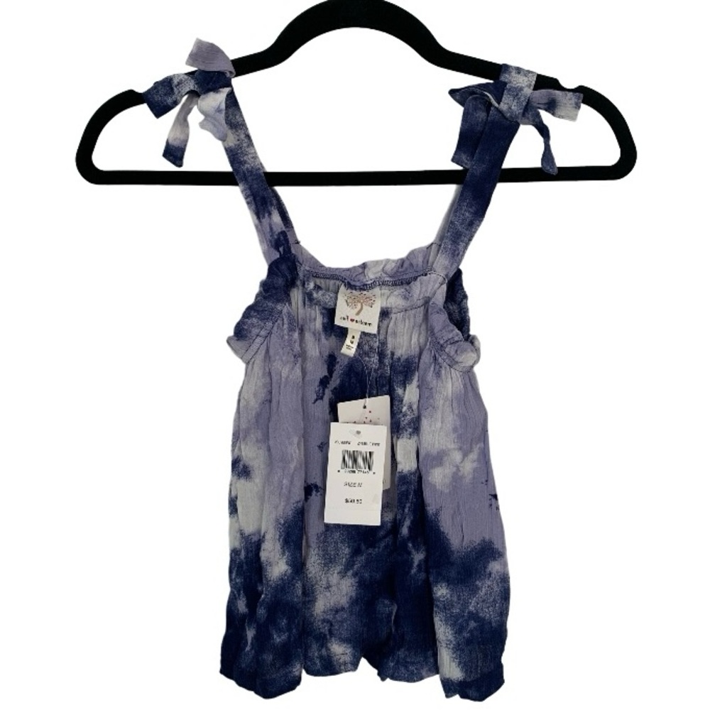 LSELF ESTEEM NWT! Girl's Sleeveless Top Blue/White Dye Shoulder Ties‎ M (GIRL)